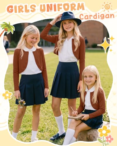 Image of Girls Uniform Cardigan | Cropped Bolero Shrug with Long Sleeves, Button Front Knit Sweater, Soft Preppy School Cardigan for Cute Daily Wear