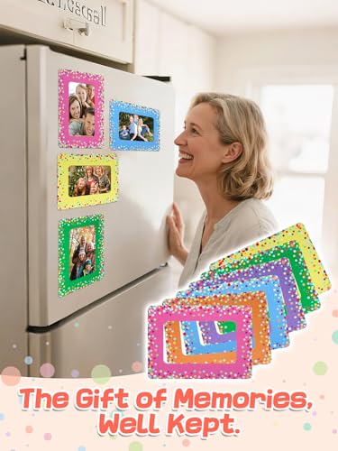 Image of 12Pcs Magnetic Picture Frames for 4 inchx6 inch Photo, Locker Accessories for Girls | 6 Colors, Cute Back to School Gifts, Classroom Decorations Supplies, Refrigerator Decor, Colorful Dots