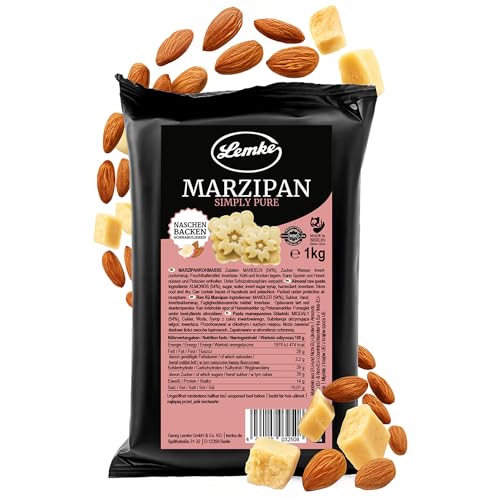 Lemke Marzipanrohmasse Simply Pure 1 kg - Feines Berliner Rohmarzipan ohne Alkohol - 54% Mandelanteil - Marzipan Rohmasse zum Backen, für Pralinen & Desserts - Natürlich & purer Genuss