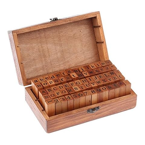 70 pcs Wooden Rubber Stamps Number and Alphabet Letter Wood Rubber Stamps Set Wooden Rubber Number Letter,Stamper Seal Set with Wooden Box Vintage DIY Cover