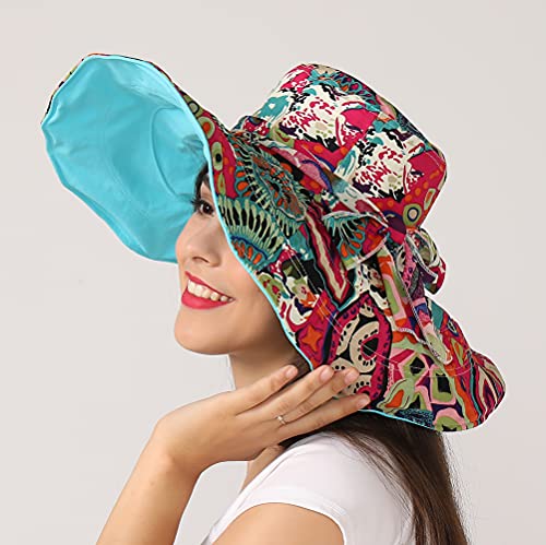 Ihomey Women Sun Hat Extra Large Brim Sun Hats For Women Packable Flower Sun Hat Reversible Upf 50+ Sun Protection Travel Beach Bucket Hat Sky Blue #TOP3