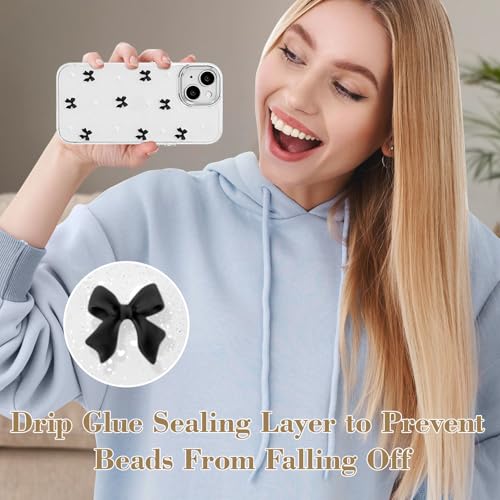 Idée cadeau coque iPhone 15 Plus mignon nœud papillon noir pour adolescente
