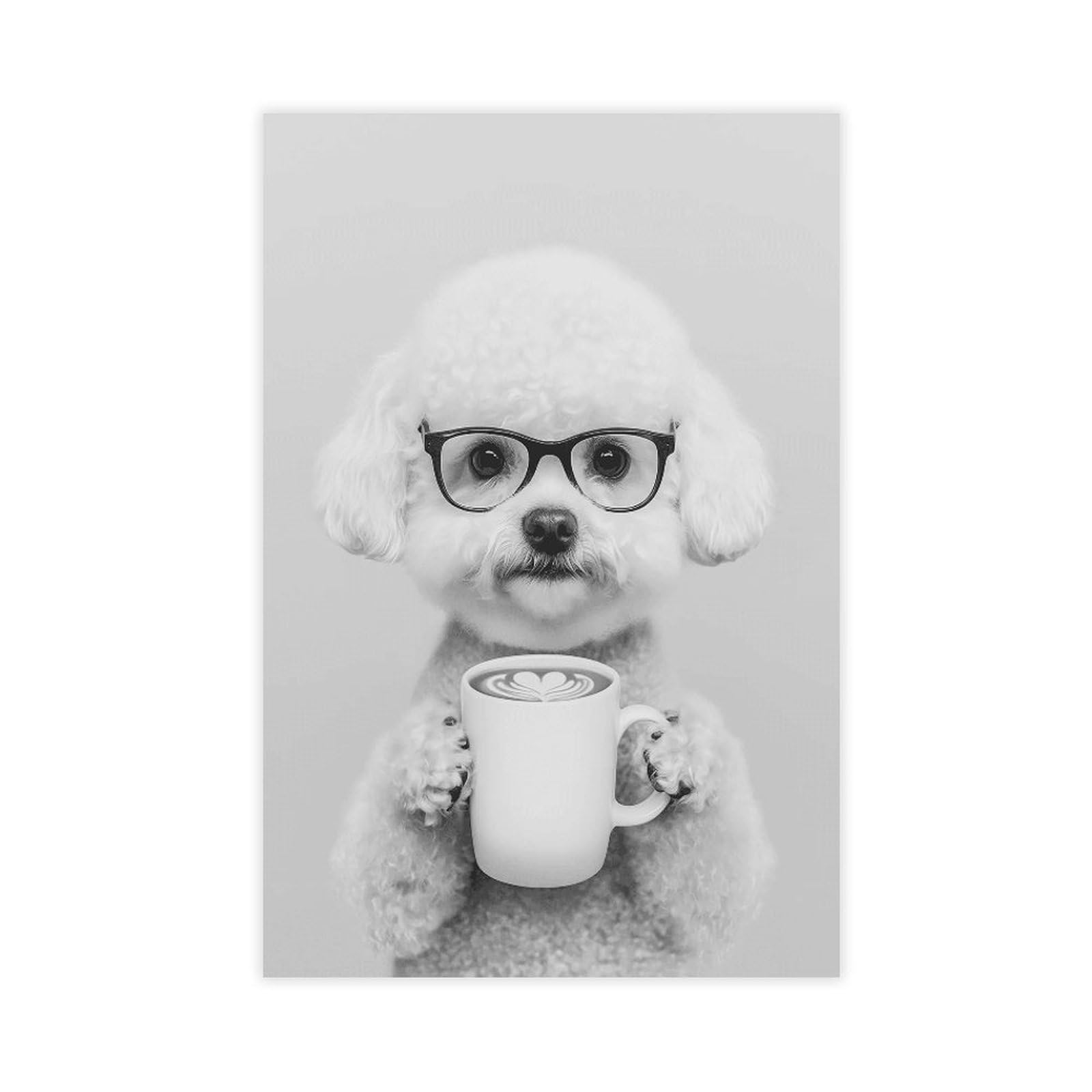 Utgn Bichon Frise Drinking Coffeeposter Canvas Poster Wall Art Print Picture Paintings 12X18inch(30X45cm)