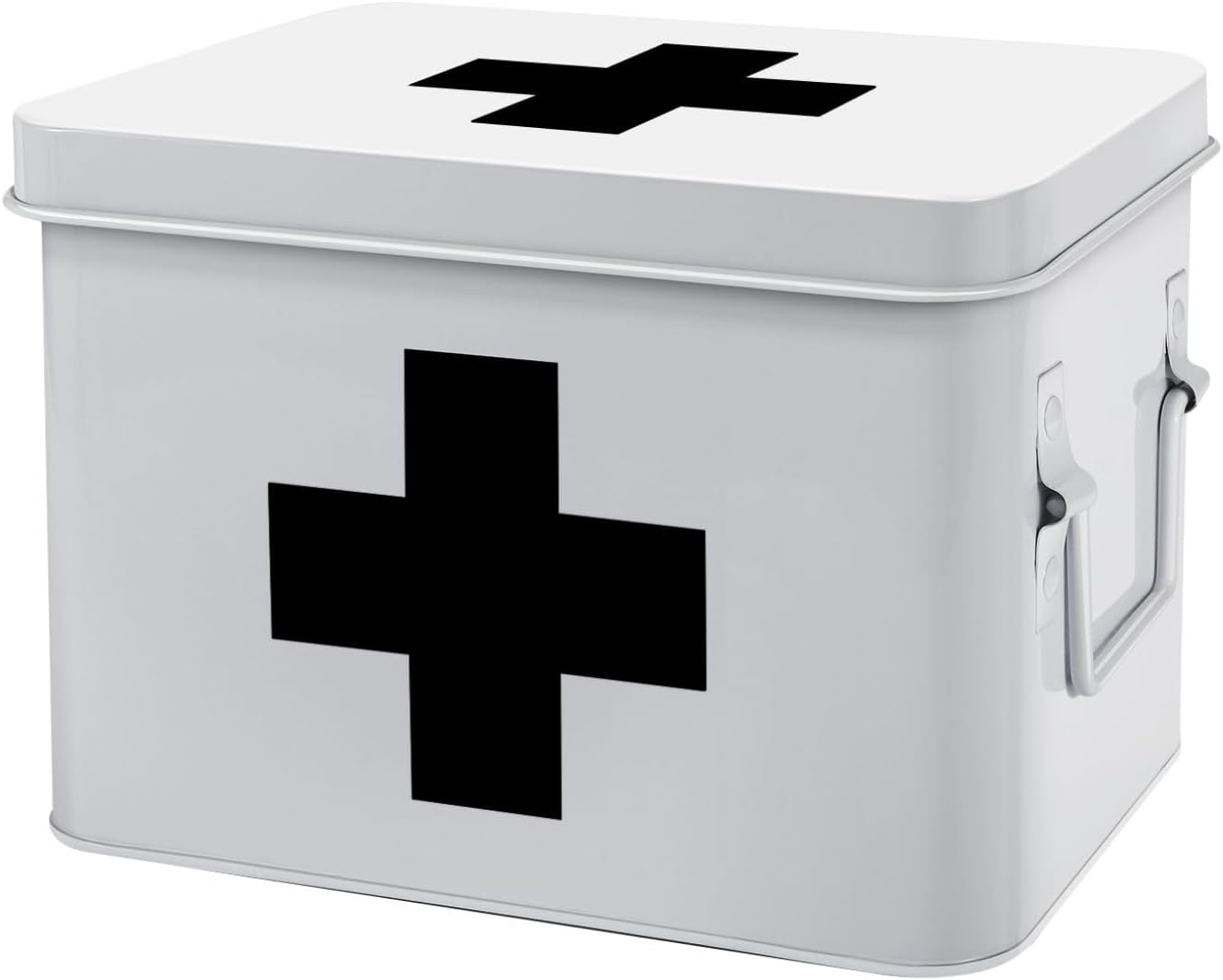 Flexzion First Aid Medicine Box Supplies Kit Organizer – Empty 8″ White Metal Tin Medic Storage Bin Hard Case with Removable Tray Gold Cross, Vintage Antique Boxes for Home Family Emergency Tool Set Flexzion First Aid Medicine Box Supplies Kit Organizer – Empty 8″ White Metal Tin Medic Storage Bin Hard Case with Removable Tray Gold Cross, Vintage Antique Boxes for Home Family Emergency Tool Set