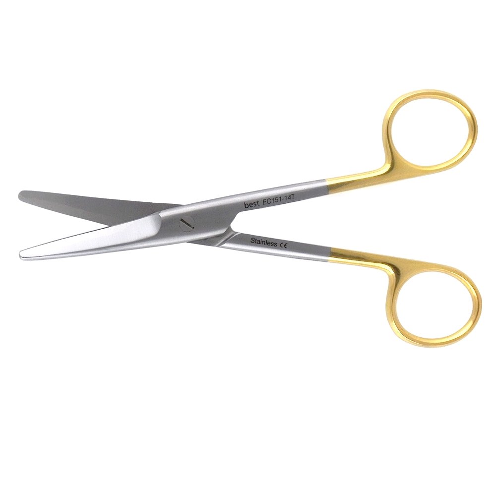 Best for Surgery Hochwertige professionelle schmale Mayo Hartmetall Universal-Schere beide Seiten stumpf 14cm gebogen rostfrei