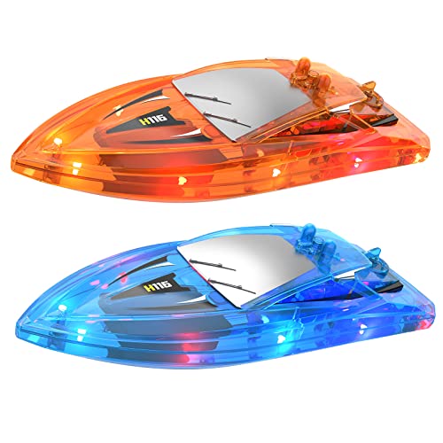 YEETFTC RC Boat for Kids,2Pack LED Light Remote Control Boat for Pools and Lakes,Bathtub Toy Boats with Whole Body Waterproof,Rechargeable Battery,Low Battery Alarm,Water Play Toy Gift for Boys&Girls