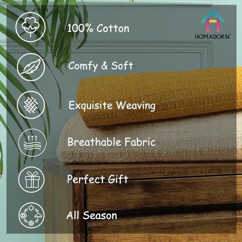 Image of HOMADORN Waffle 100% Cotton Throw Blanket | Throw for Living Room, Sofa, Bed, Chair, Picnic & Used for Gift | | 152x127 Cms Cotton Throws