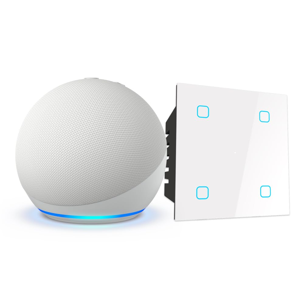 Amazon Echo Dot (5th Gen, White) Combo with HomeMate Wi-Fi Smart 4 Gang Touch Switch (White)