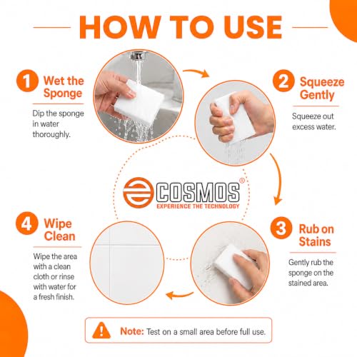 Image of E-COSMOS Magic Eraser Cleaning Sponge, High-Density Melamine Foam Scrub Pad for Kitchen, Bathroom, Walls and Shoes, 4-Pack