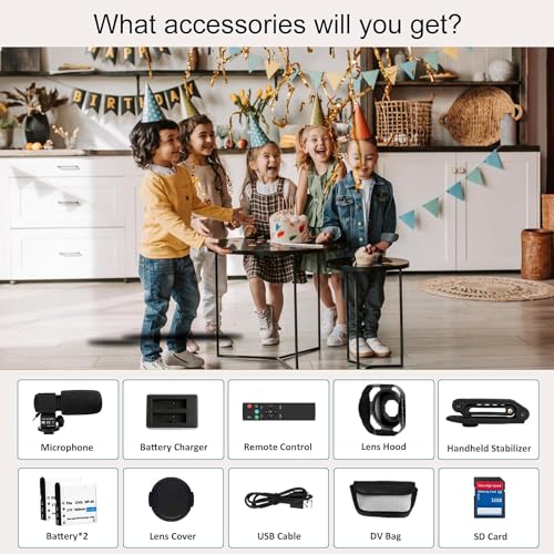 Videocamera 5K, videocamera 64 MP con zoom digitale 18x, WiFi, visione notturna IR, telecamera per YouTube, touch screen, include scheda SD, microfono, 2 batterie, telecomando
