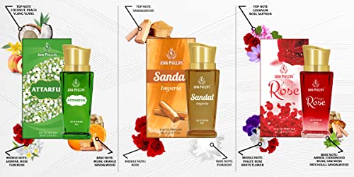 Image of John Phillips Sandal Imperia, Magic Rose & Attarful 60 ml + 60 ml + 60 ml Eau De French Perfume - Unisex Perfume For Men & Women