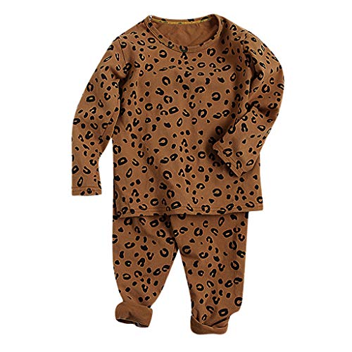 Conjunto de leopardo para niña con camiseta manga larga y leggings marrones