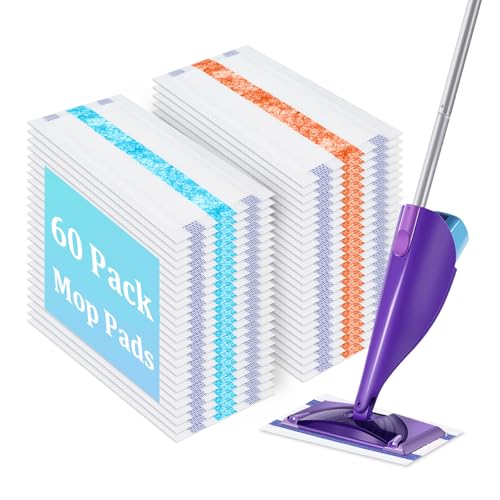 60 Pack Disposable Mop Pad Refillsfor Swiffer Wet Pads Refill Replacement for Swiffer WetJet Spray Mop, 4 Layers Thickened Extra Strong Dirt Locking and Water Absorbent, Powerful Stain Removal