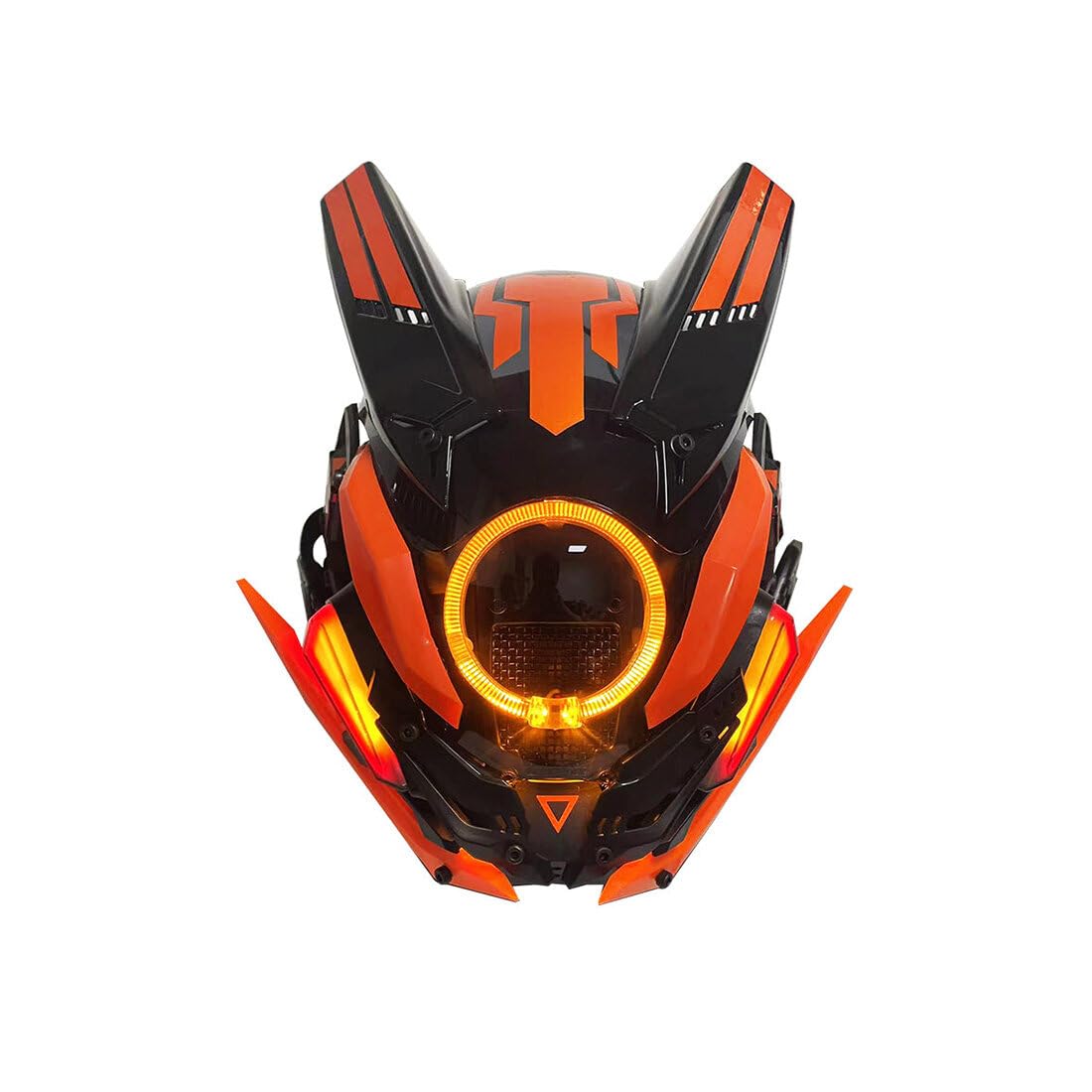 Joytopiaminds Full-Face Mask, Yellow LED Petrosal Punk Mask with Horns, Rechargeable Futuristic Tech Cosplay Prop for Halloween, Cosplay & Costume Parties
