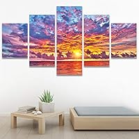 SIGNWIN 5 Panel Canvas Wall Art Modern Art Coastal Colorful Multicolor Photography Romantics Sunset for Home Decorations Ready to Hang - 60