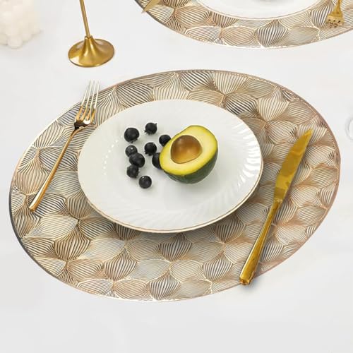 CURATED CART Pressed Vinyl Round Placemats, Pretty Rose Shape Des...