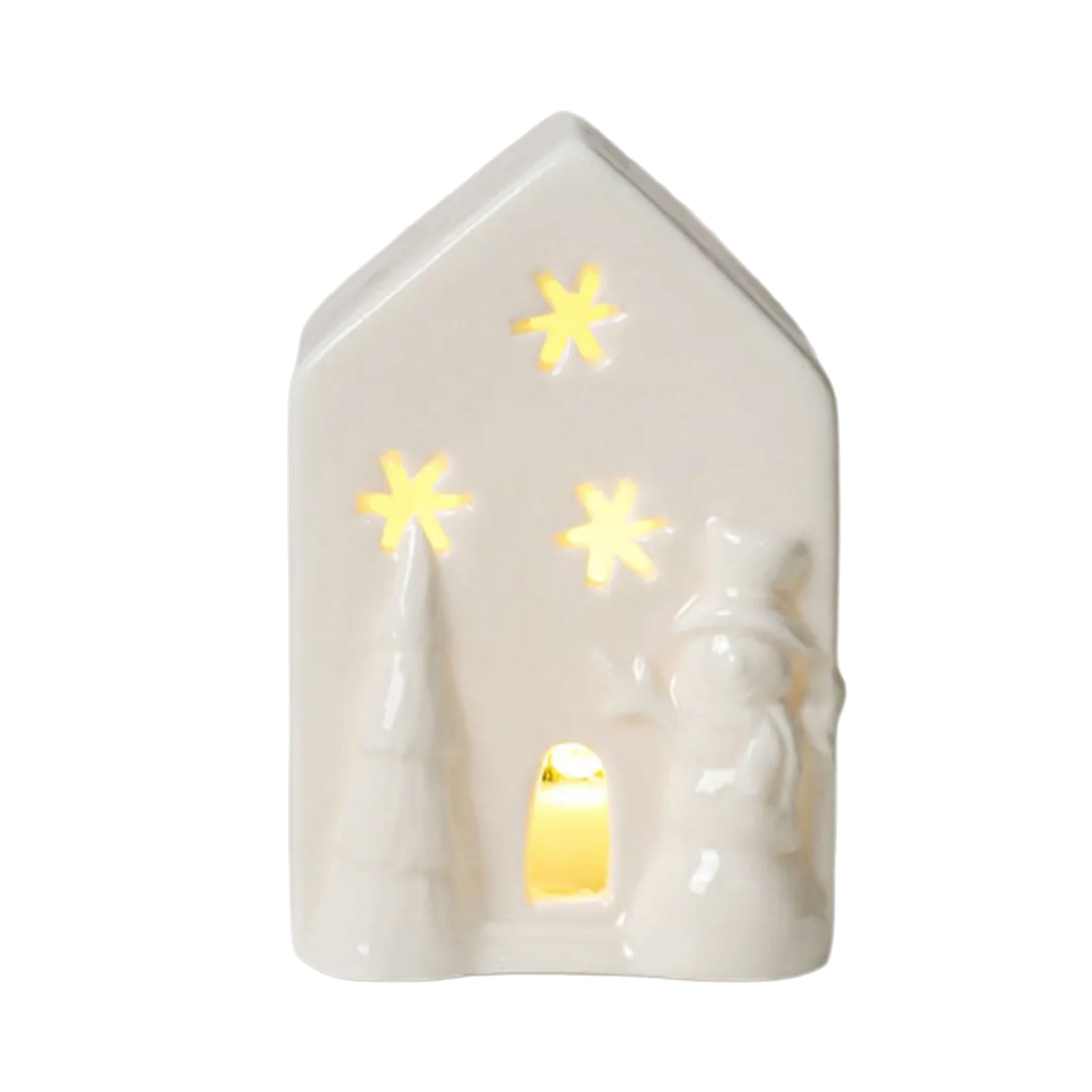 Msioytog White Ceramic Christmas Cottage Led Brightened Decoration Warm Holiday Mood For Indoor Home Otherwise Warm Christmas Village Display