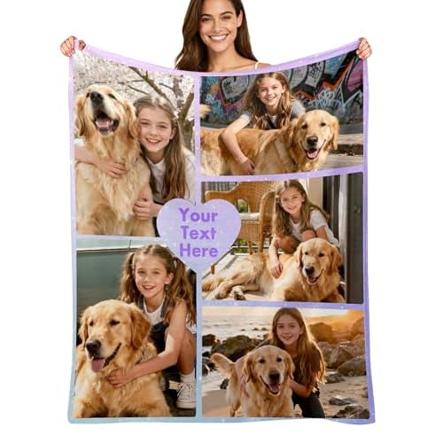 Custom4U Custom Photo Blanket with Text Heart Blanket Personalized Blankets for Adults Kids Couples Gifts Christmas Blankets Women Gifts Anniversary Birthday Wedding 5 Photos-2