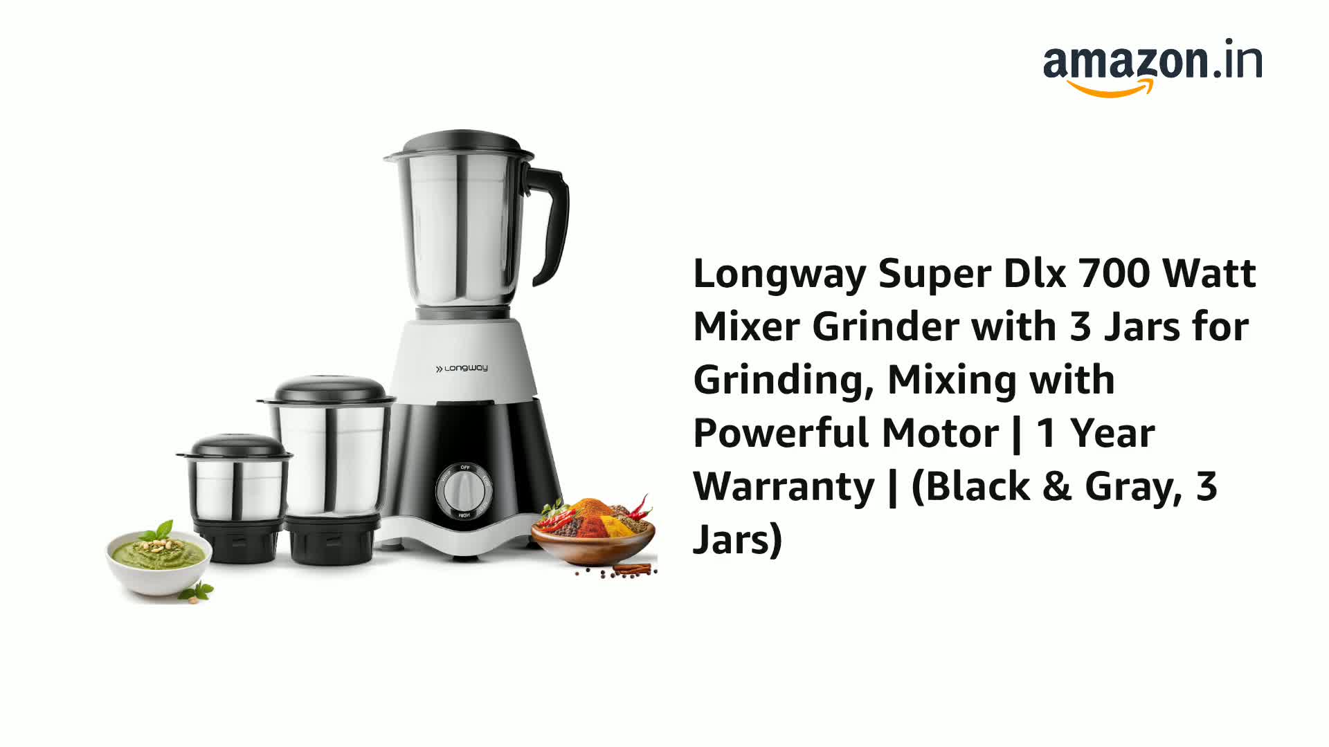 Buy Longway Super Dlx Mixer Grinder | 500 Watt Powerful Motor | 3