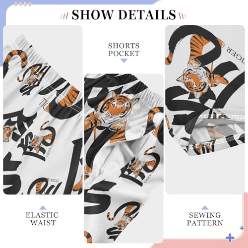 ZZXXB Chinese Tiger Print Boys Long Pants Soft Trousers Elastic Waist Kids Lounge Bottoms with Pockets S-XL4