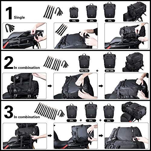 Rhinowalk Multifunktional Motorradtasche Motorradgepäck 10/20/30L Motorrad Pannier Satteltaschen Gepäckträgertaschen Hecktasche Hinterradtasche, Schwarz-10L