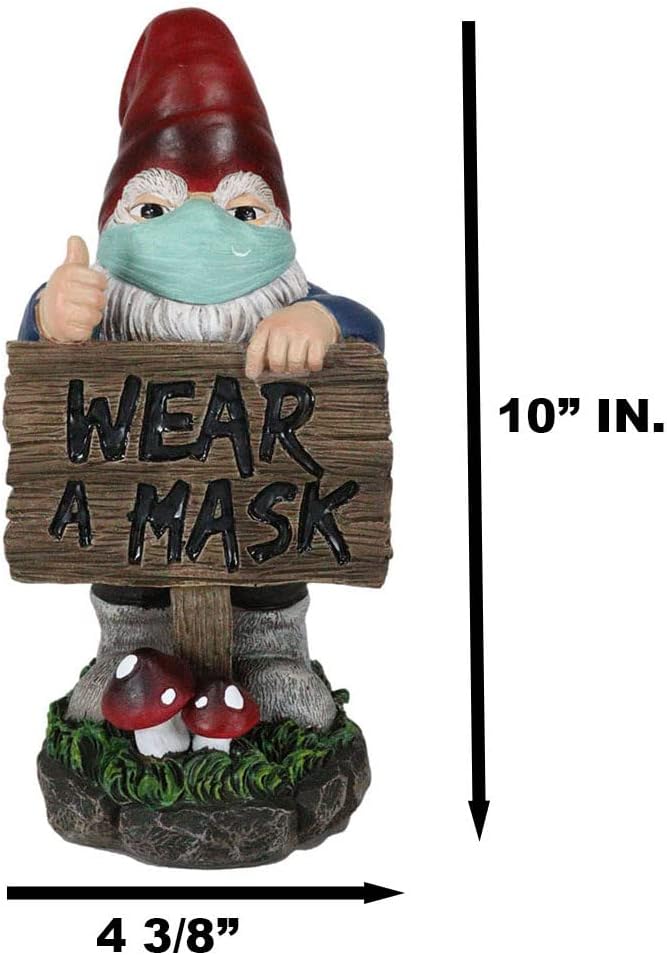 Ebros Gift Whimsical Holiday Novelty Health Freak Mr Gnome Wearing Blue Mask and Holding 'Wear Mask' Sign Figurine Fantasy Travelling Gnomes DIY Fairy Garden Home Decor