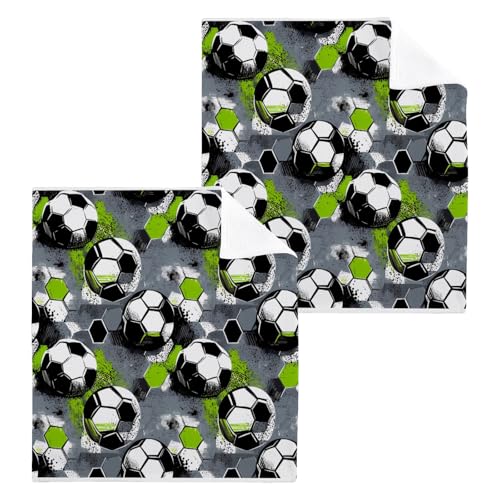 ALAZA Wash Cloth Set 100% Cotton Fingertip Towels Face Cloths Sets Football Grunge Highly Absorbent Soft Feel Set of 2