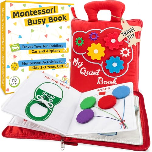 deMoca Toddler Travel Toys Quiet Book for Toddlers 1-3 Baby Airplane Toys for Travel Montessori Busy Book for 1 Year Old with All Parts Attached Felt Activity Pad No Noise Gift