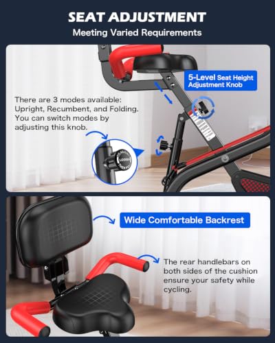 Image of pooboo Folding Exercise Bike, Foldable Upright Stationary Bike, Indoor Cycling Magnetic X-Bike with 8-Level Adjustable Resistance, 6.6 LBS Flywheel, 300LB Capacity, Back Support Cushion for Home Gym