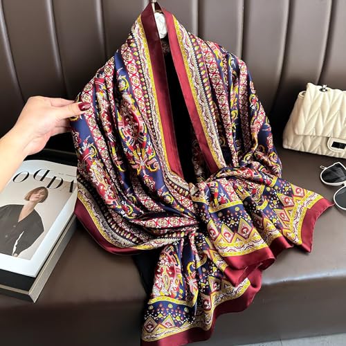 Image of ZDMHSH Fashion Scarves Scarf 100% Silk Feeling Scarf Silk Like Scarves Long Lightweight Sunscreen Shawls for Women
