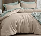 SANMARINO Luxury Waffle Weave Double Bed Comforter Set – Ultra-Soft 3-Piece Bedding Set with Two Pillow Covers – Breathable, All-Season Bed Set – (90x90 Inches-Beige)