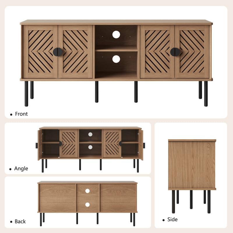 Image of ARTPOWER 55 inch TV Stands, Entertainment Center with Storage, Natural Oak