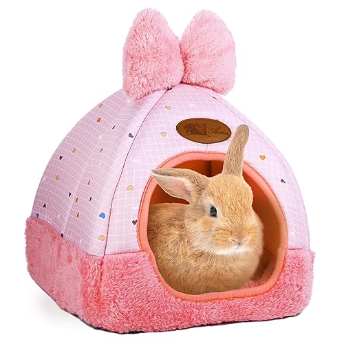 Kwerdas Cama de conejo, accesorio de jaula para conejo, cobaya, hámster, acogedora y cálida cama de conejo con bonito diseño de lazo