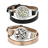 HEALLILY Ätherisches Öl Diffusor Armband Lebensbaum Aromatherapie Medaillon Lederarmband Armreif Edelstahl Kette Duftstofflocket Schmuck für Frauen Mädchen Geburtstagsgeschenke 2 Stück
