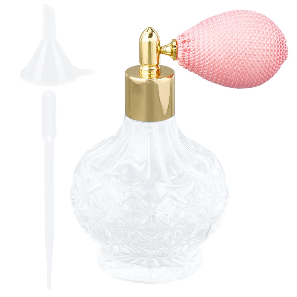GORGECRAFT Flaconi di Profumo in Cristallo Trasparente da 100ml Flacone Spray con Atomizzatore Vintage Rosa Flacone Spray con Pompa in Vetro Vuota Ricaricabile Strumento Il Trucco con Imbuto