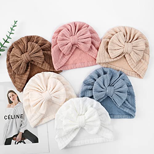 Zurlefy 6 Pcs Stretchy Baby Hats With Bows, Pink Baby Turban For Baby Girls, Newborn Headwraps, Baby Girls Caps, Infant Hat (17-2) #TOP2
