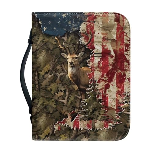 Mumeson 3D Deer Bible Protect Cover for Men and Women Bible Protective with Pen Storage Bible Highlighter Holder Bible Tote Bag Ideal Bible Protector Church Prayer Studying Bag, Large