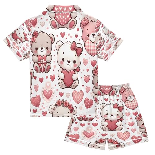 senya Pajama Sets Silky Button Down Nightwear Sleepwear Size 5-14 Years Pink Bear2