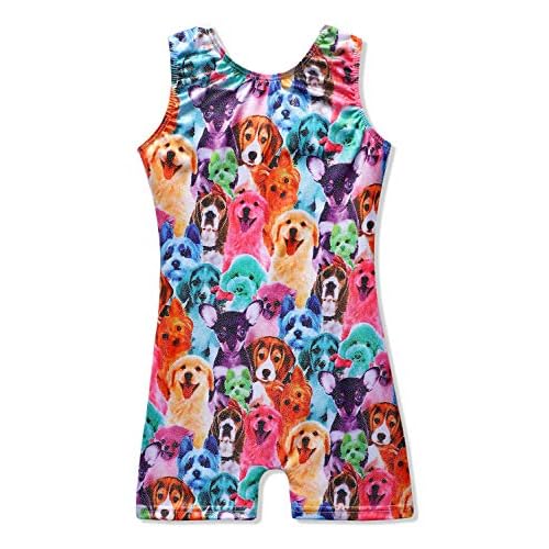 HOZIY Gymnastics Leotards for Girls Unicorn Aurora Rainbow Mermaid Dinosaur Cupcake Sparkle Biketard Toddlers Kids Children 7-8 Years Rainbow Dogs