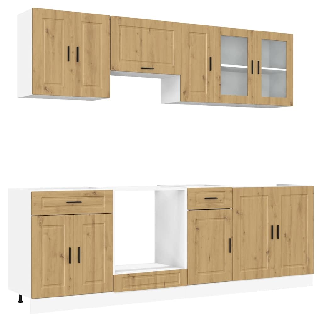 8-TLG. Küchenschrank-Set Kalmar, Küchenzeile in Artisan-Eiche Holzwerkstoff, Modulare Küchenmöbel mit Unterschränken und Hängeschränken für viel Stauraum, 8-teiliger Küchenblock
