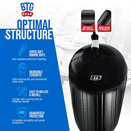 Btg Gear Pair/Set Of 2 Inflatable Center Hole In Middle Boat Fenders In Black, 8" X 20" (With Marine Bumper Lines & Pump) Set #TOP1