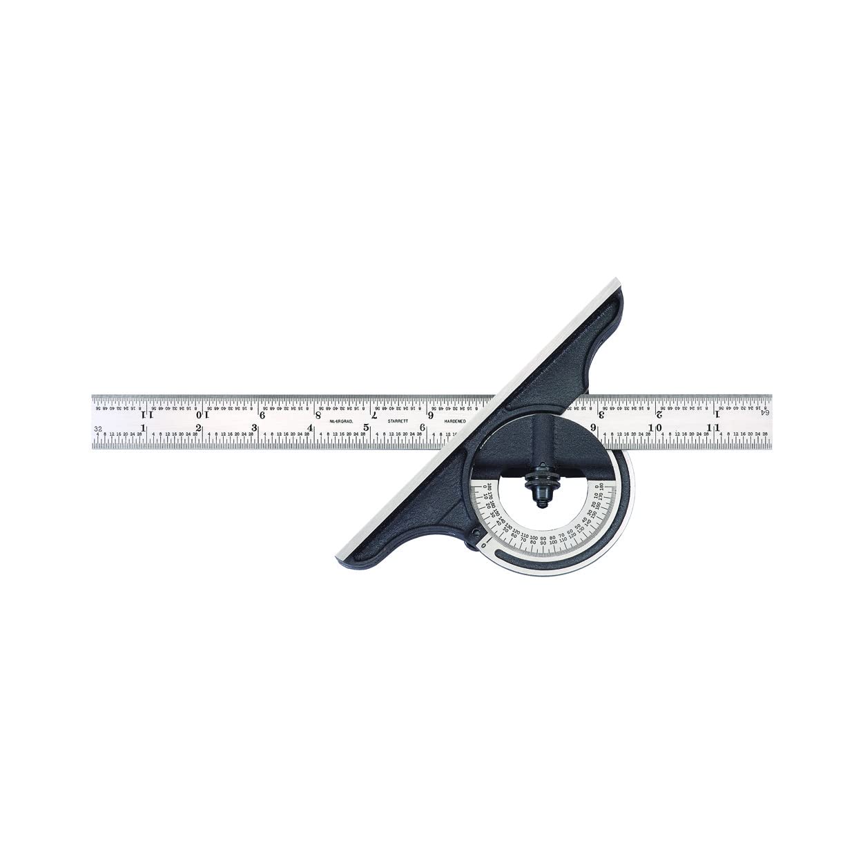 Starrett 491124R Bevel Protractor, Protractor Head, Reversible, Black Wrinkle Finish,12", 4R