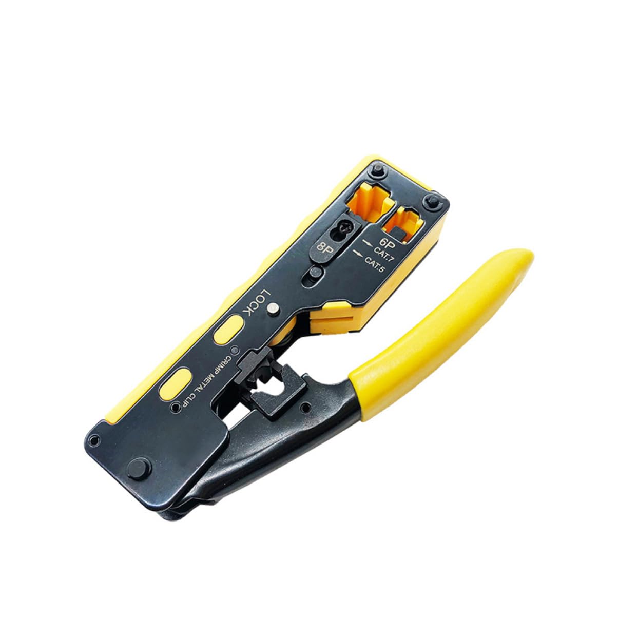 Pinza Crimpatrice Rete Cat 7 a Foro Passante, Doppio Uso | Sgancio Rapido a Cricchetto Cavità 6p/8p Acciaio Utensile e Abs per Rj-12 , Rj-11 e Rj-45