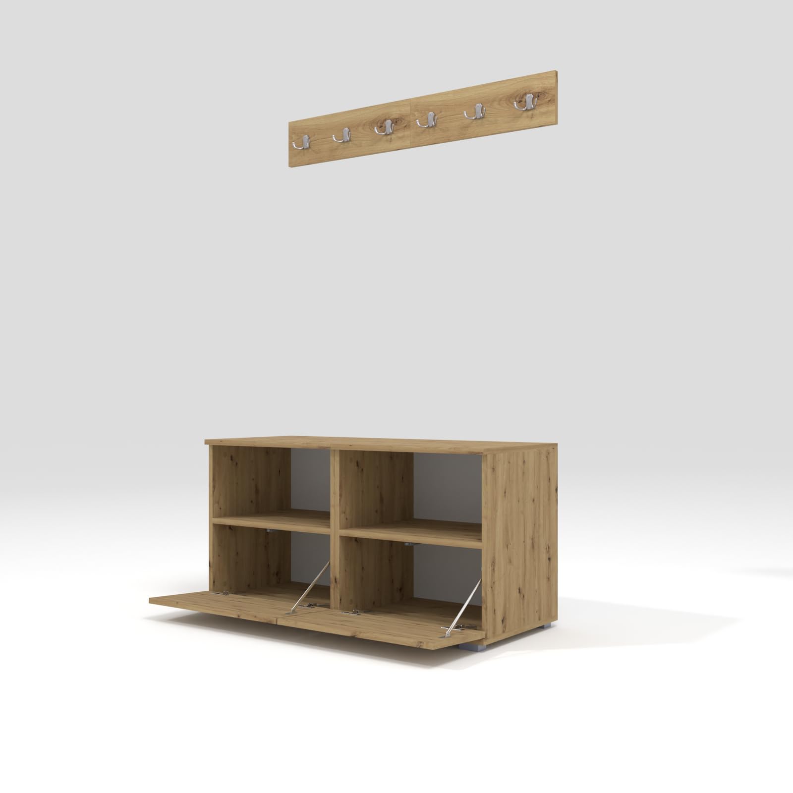 RAVIO Garderoben-Set NELA III Gepolstertes Paneel Wandpaneel 100cm Flurgarderobe Kompaktgarderobe Artisan Eiche Schwarz