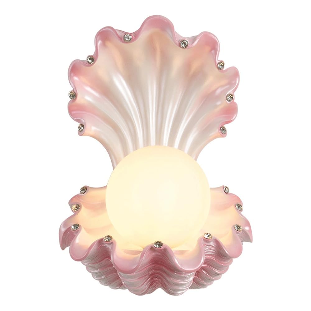 ITOSUI Seashell Wall Sconce, Pink Resin Wall Lamp with Glass Globe, G9 LED Bedside Light, Crystal Accents, Whimsical Charming Decor for Girls’ Room, Nursery.(Pink)