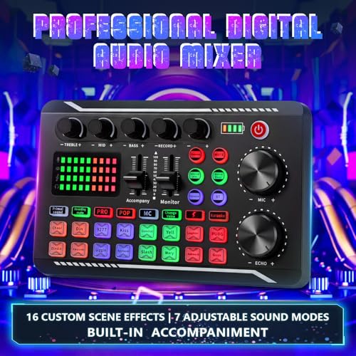 Image of 2 Pack Professional F998 Live Sound Card Audio Mixer Portable Podcast Audio Interface with Sound Effects & Voice Changer for Live Streaming, Recording, Gaming