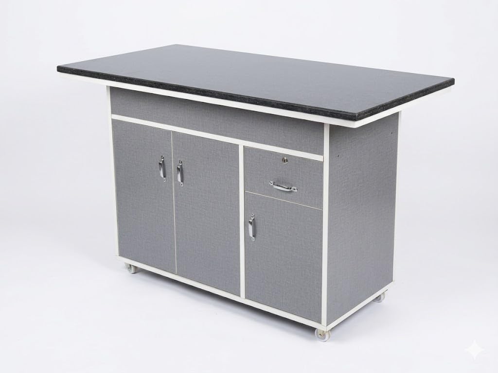 Multipurpose Mobile Kitchen Island, Grey, Engineered Wood, with Lockable Drawer, Castor Wheels, Cupboards, for Kitchen, Office, Workshop-image-24
