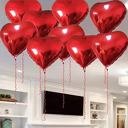 MIAHART 12pcs Red Heart Foil Helium Balloons 18 inch Large Red Balloon for Valentines Day Wedding Engagement Decorations (Style A)