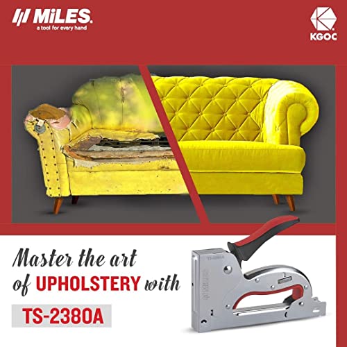 Image of MILES Metal TS-2380A Gun Tracker | 2000 pcs 23 /8 Stainless Steel Staple Pins | Silver body Red handle Color | Combo |Textile | Leather | Canvas | Sofa Car Seat