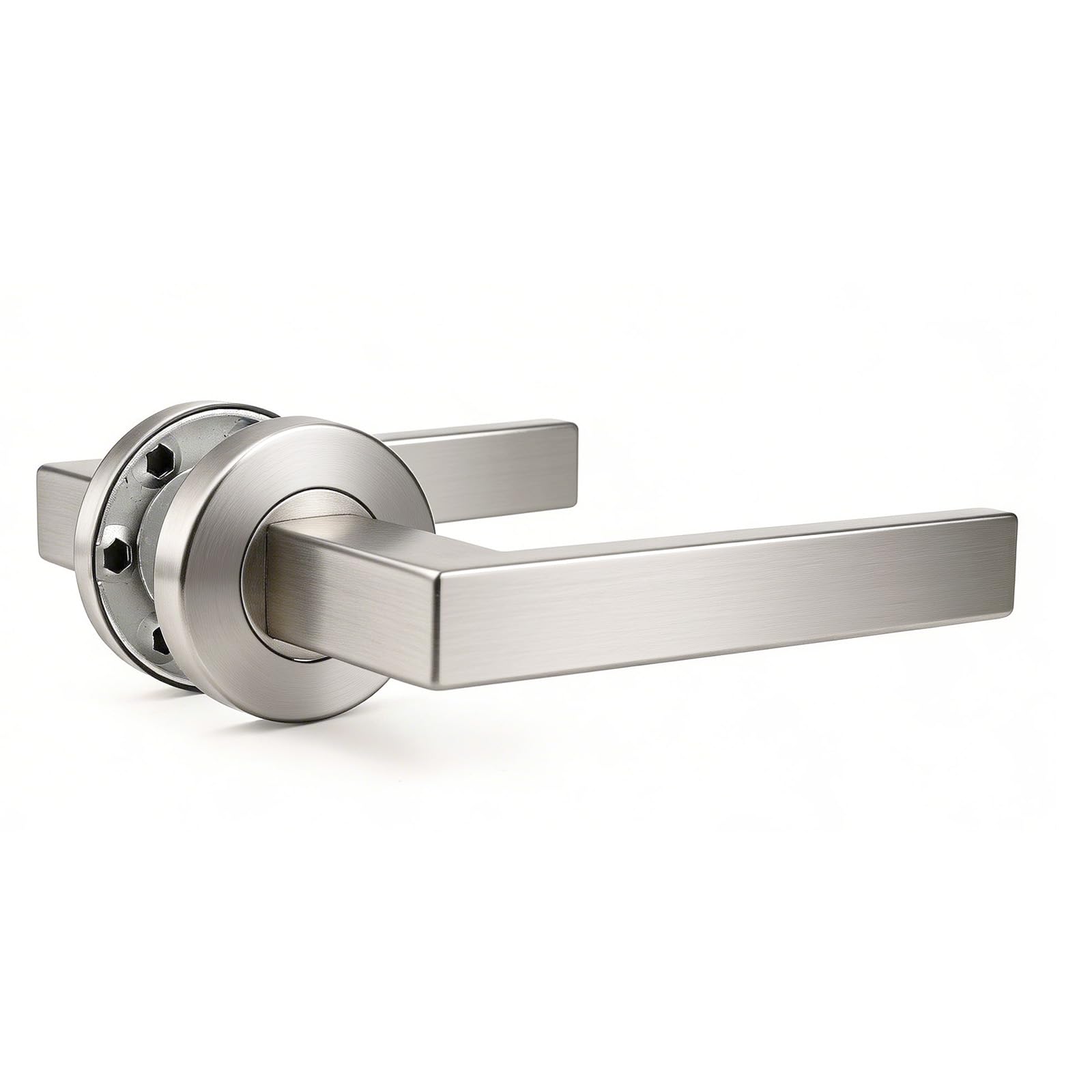 Brotima Satin Nickel Interior Door Handle, Square Lever with Round Base, Handle Set Only (No Latch No Lock) for Hallway & Passage
